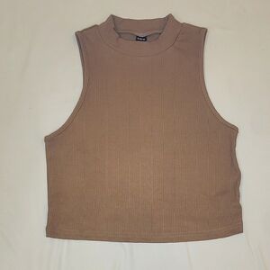 Sleeveless Ribbed Cropped Mock Neck Tank Top